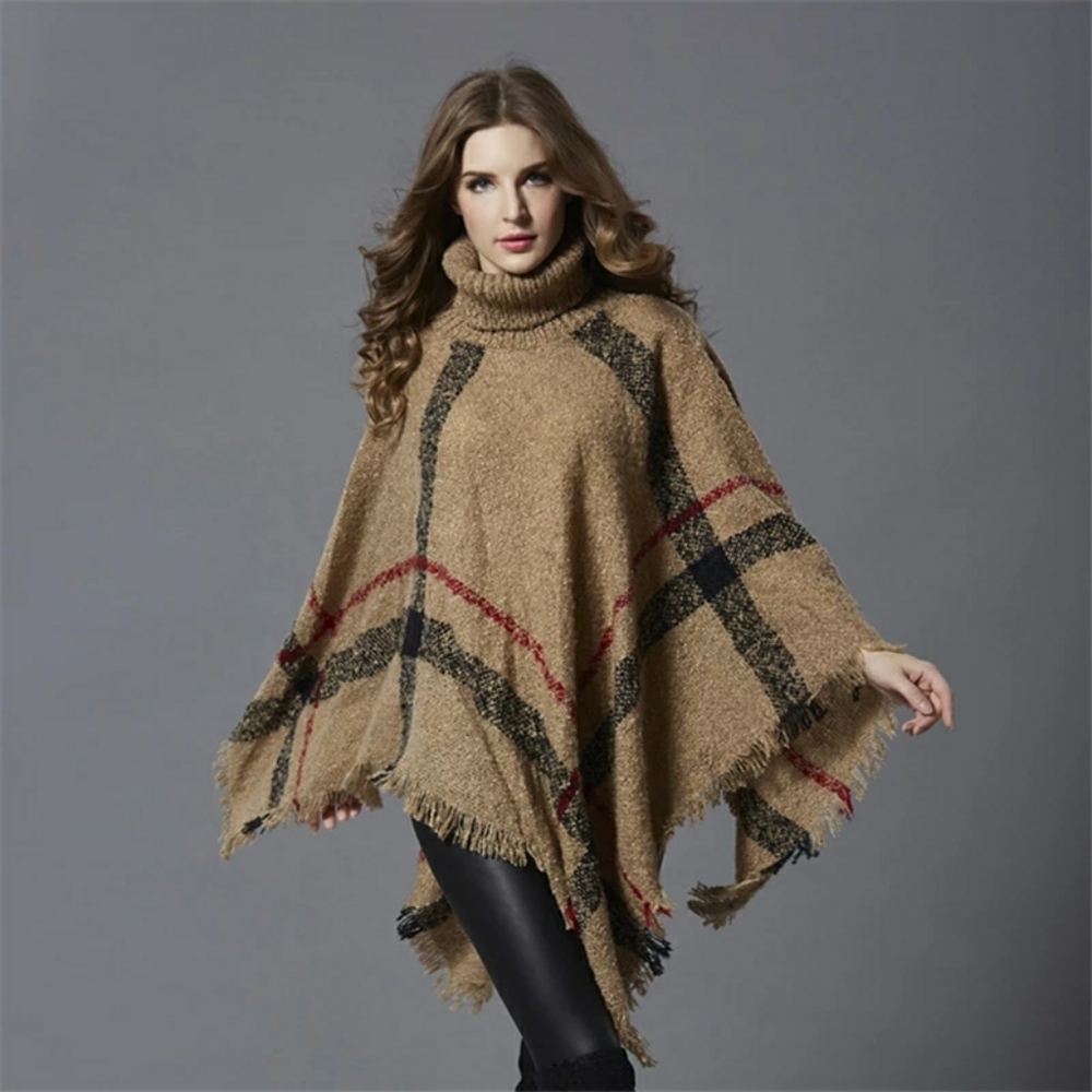 COZY PLAID PONCHO W/ TURTLENECK - Picture 8 of 16